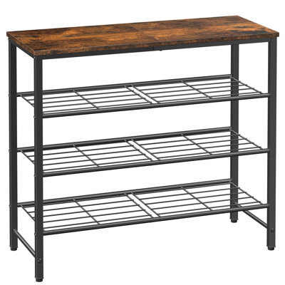 4‑Tier Freestanding Shoe Rack, 29.5" Wide Brown Shoe Storage Organizer for Closet, Entryway