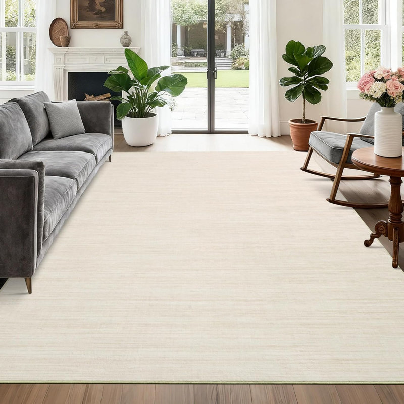 Washable Rug – Beige Solid Color Hallway, Kitchen, Low Pile, Non-Slip, Soft Foldable Mat for Bedside, Laundry