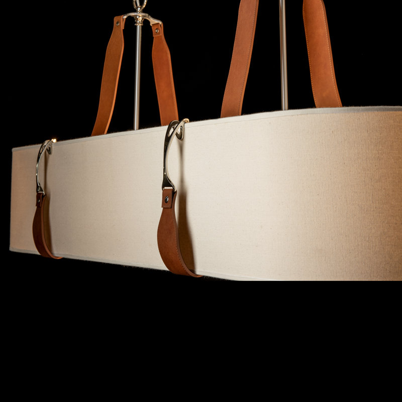 Saratoga 4 - Light Kitchen Island Linear Pendant, Chestnut Leather, Polished Nickel, Flax Shade