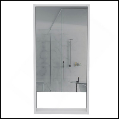 Armoire à pharmacie Modesto, une tablette ouverte, armoire à miroir avec deux tablettes intérieures