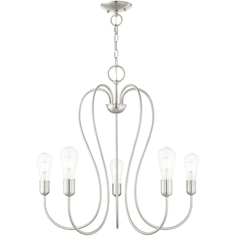 Rocha Steel Dimmable Classic / Traditional Chandelier, Brushed Nickel, 8"H x 25"W x 24"D, 5