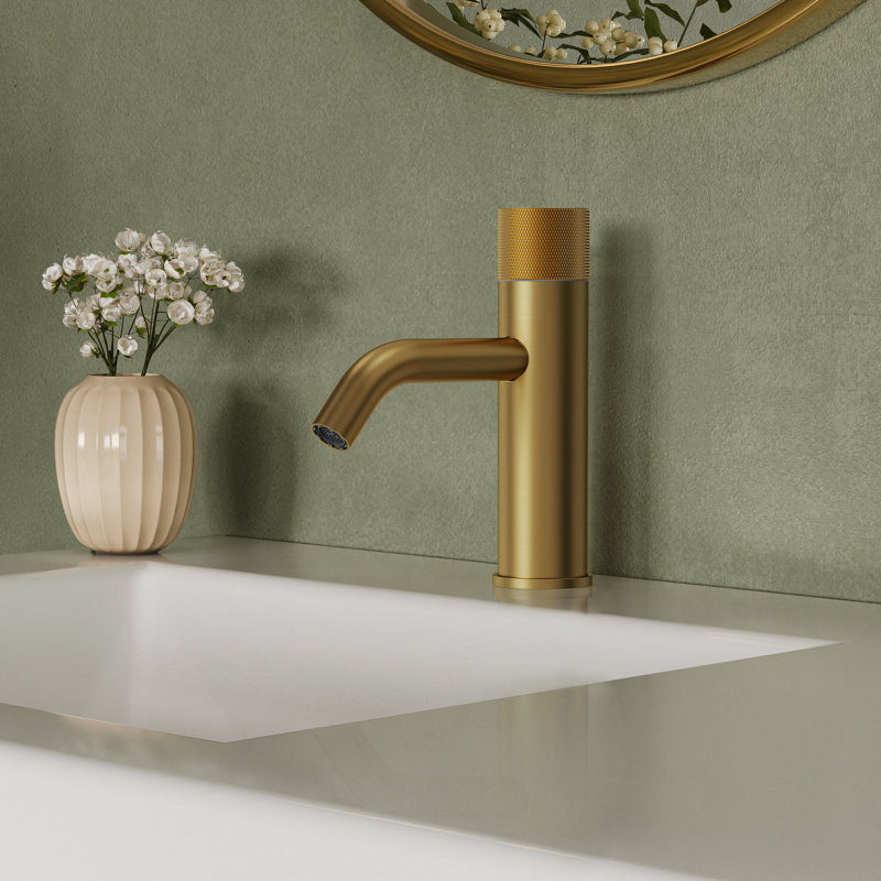 Single Hole Bathroom Faucet,Knob Single Handle Bathroom Sink Faucet with Drain Assembly, Brushed Gold