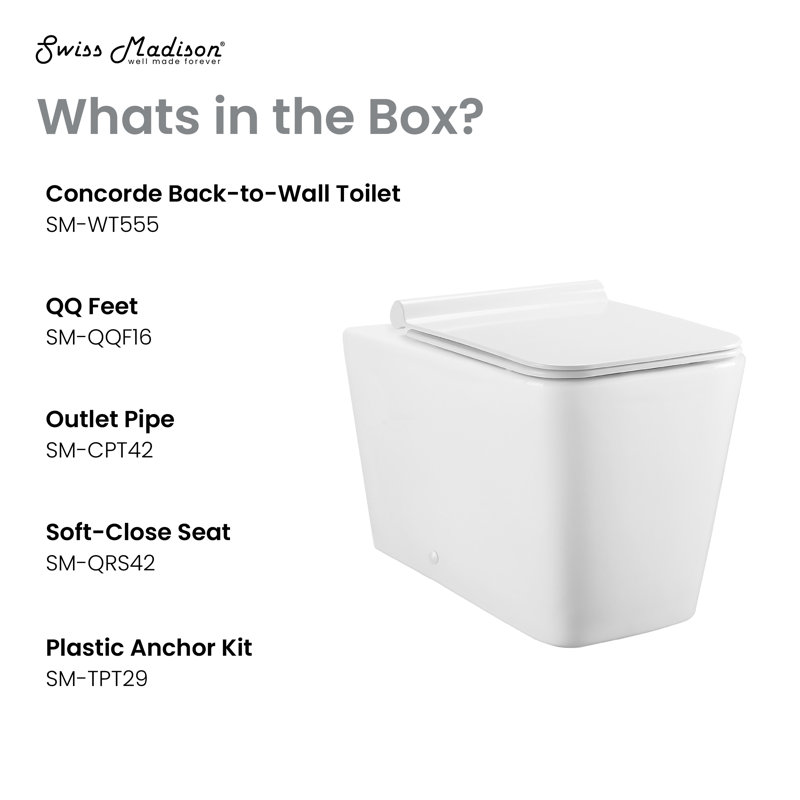Concorde Square White Ceramic Back-to-Wall Toilet with Soft Close Seat