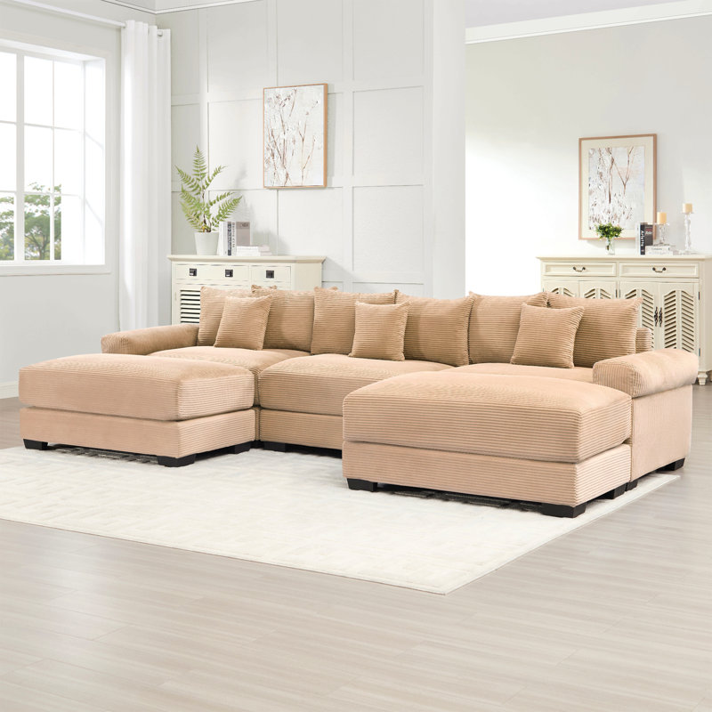 Canapé modulaire surdimensionné 130 po Cloud, Velours côtelé beige foncé