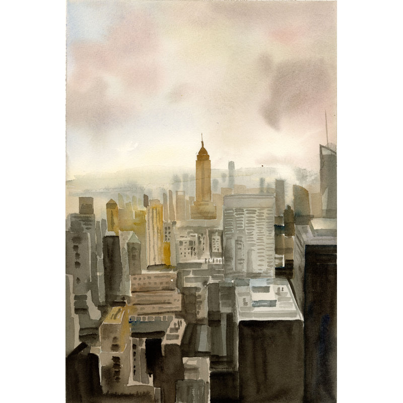 Paysage de ville peint, H 18 po x l 12 po x P 1,25 po