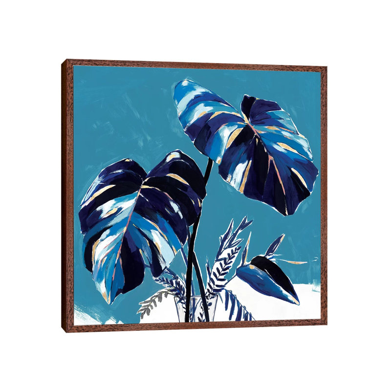 Swaying Palms II by Isabelle Z - Painting on Canvas, 45.72 cm H x 45.72 cm W, Classic Brown Wood Framed