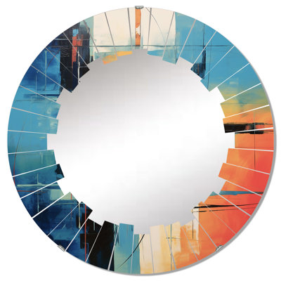 Blue Orange Mid-Century Abstract Reflections Wall Mirror, Mid-century Modern - Blue Orange Mid Century Abstract Reflections I