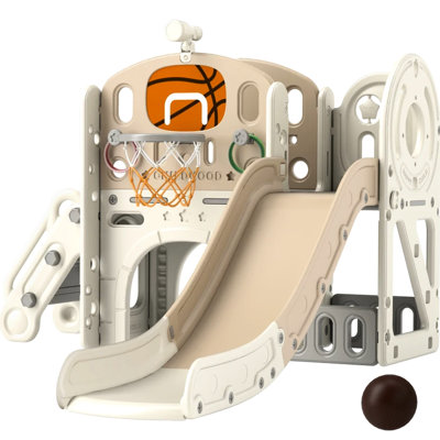 Glissade avec caractéristiques 7 en 1 pour 6 personnes: télescope, cerceau, anneau, grimpeur, tunnel et boîte de rangement, surface lisse idéale pour les enfants de 6 ans