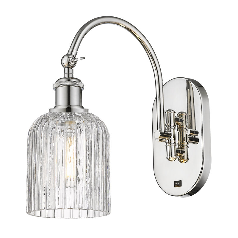 Fiennes Steel Armed Sconce, Polished Nickel, Clear