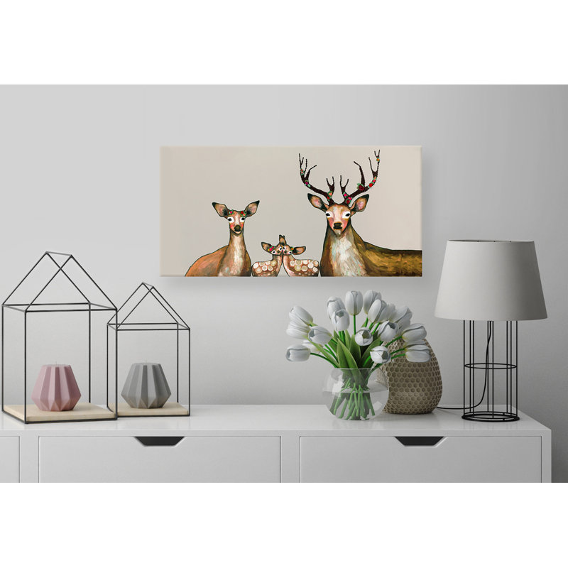 Fleur de famille de cerfs - reproduction d'art sur toile tendue, H 12 po x l 24 po