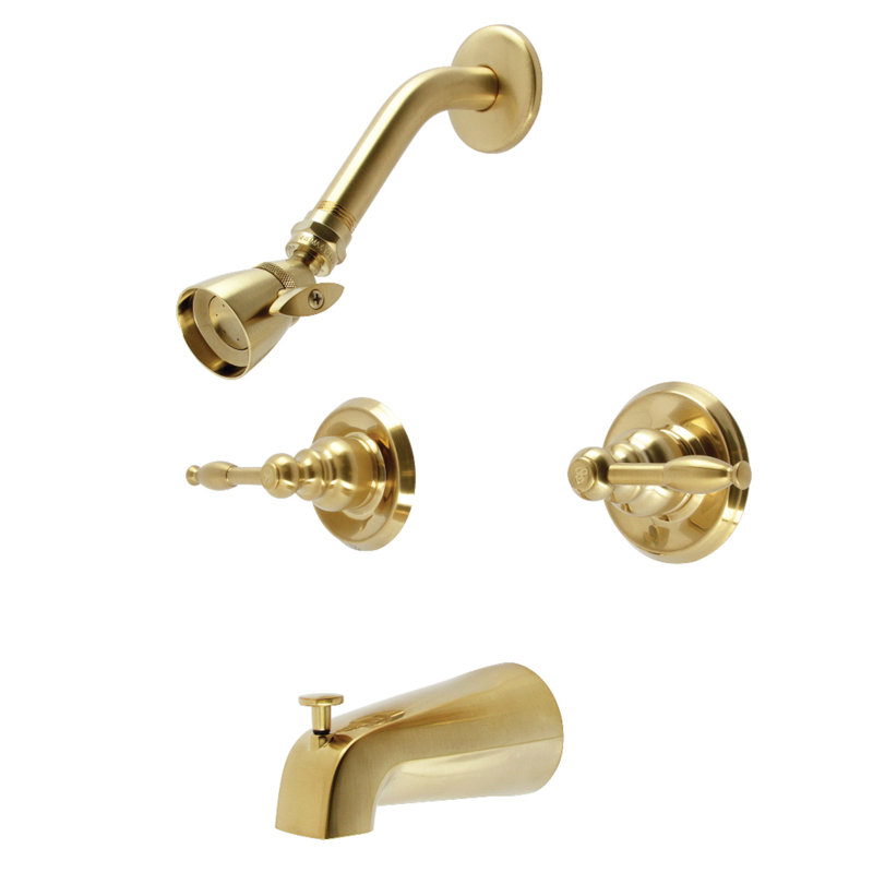 Kingston Brass Knight Double-Handle Tub and Shower Faucet, Brushed Brass