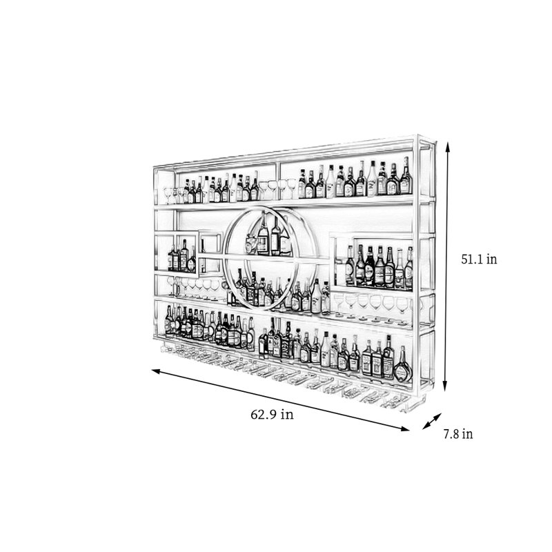 Light Luxury Wall Mounted Wine Rack, 51.1" H x 62.9" W x 7.8" D, Black