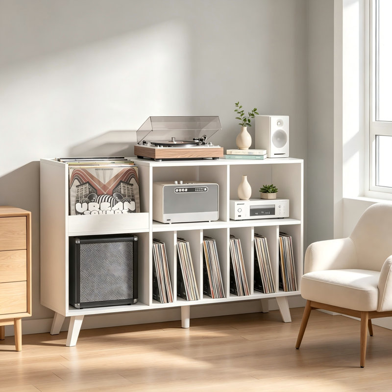 Support pour tourne-disque de 48 po, 450 livres en vinyle, rangement et présentation, White