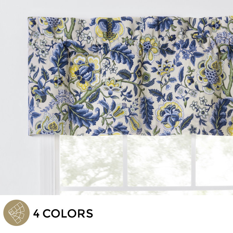 Floral Yellow and Gray Cotton Blend Rod Pocket Valance