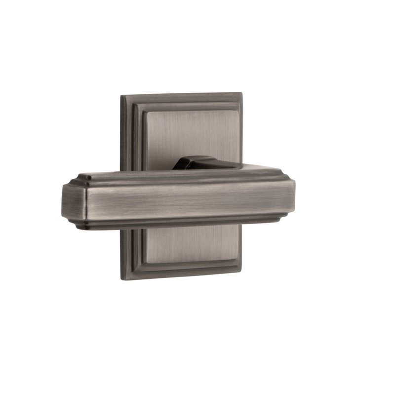 Grandeur Carré Square Rosette Privacy with Carré Lever, Antique Pewter, Left Handed, 2 3/8"