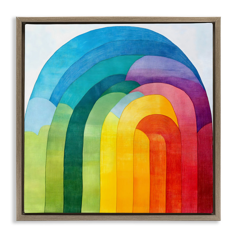 Cadre flottant Vibrant Rainbow Arch Abstraction, design Creative Studio, H 25 po x l 25 po, Cadre flottant orme Montalcino