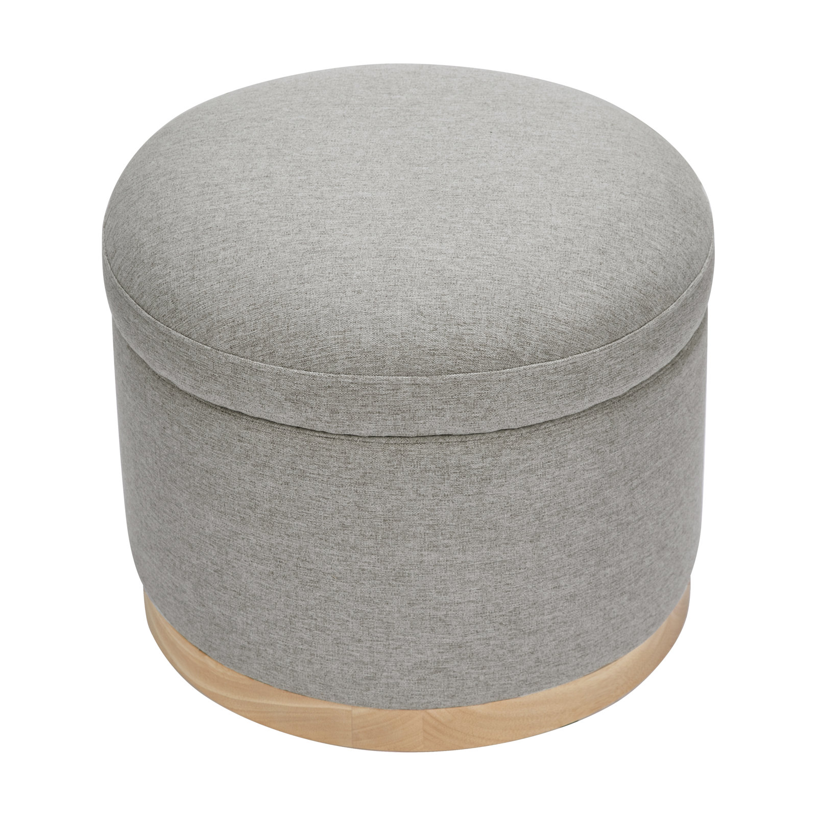 Naka 21.5" Wide Round Storage Ottoman with Storage, Gray Revolution Performance Fabrics, Light Brown