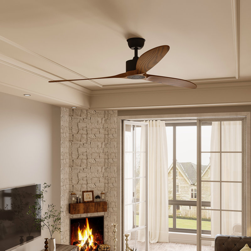 65" DC Reversible Ceiling Fan - 6-Speed Remote, Timer, Walnut Blade & Light