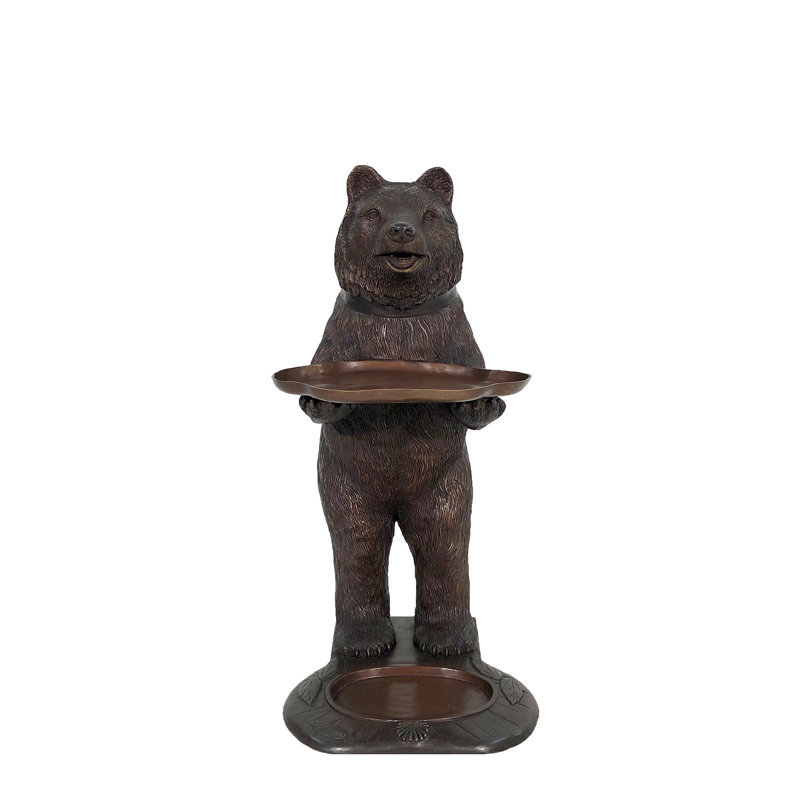 Bronze Bear Holding Tray Sculpture