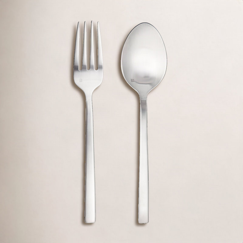 Arezzo Brushed 2 Piece Salad Servers Set, Brushed Silver