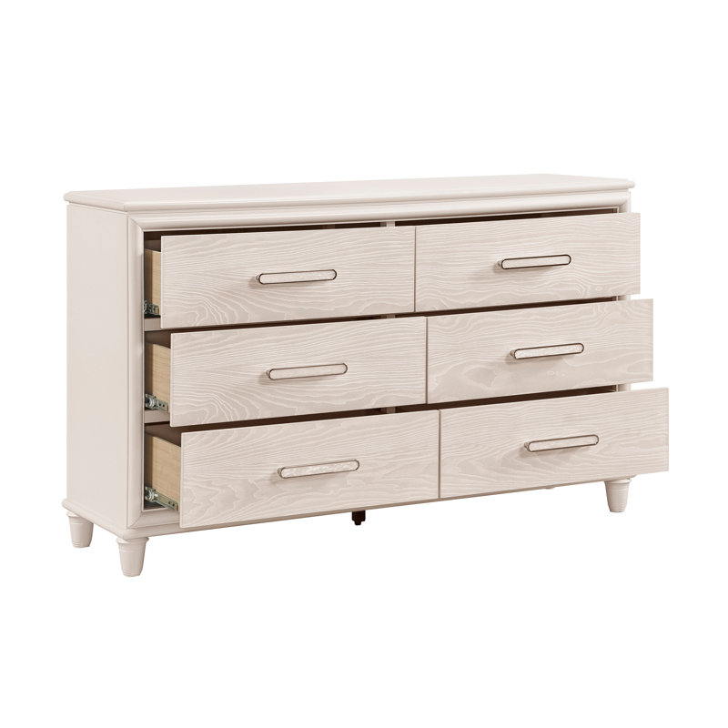 Commode 6 tiroirs Modern Glam avec plateaux à bijoux pour la chambre à coucher