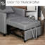 Lounger Sleeper Bed - High-rise Arms, Washable Cover, Grey Multi-functional Chair, 4 For Easy Movement, Adjustable Back