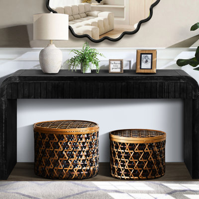 Bureau de 59 po noir antique avec tiroirs cachés, bois massif et plus, facile à installer pour la salle à manger, le salon et l'entrée