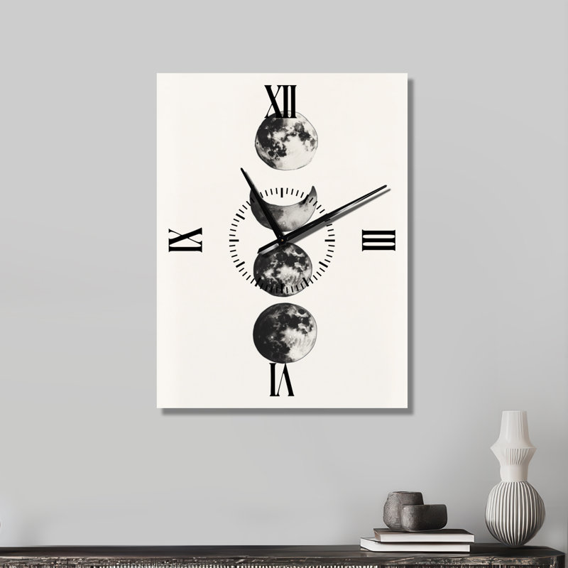 Horloge murale décorative minimaliste noire « Phase de la Lune Simplicité I », imprimée sur métal