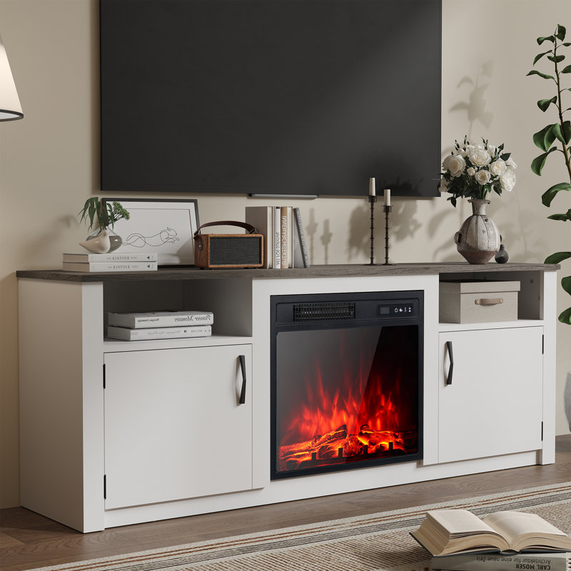 M.C.Haus TV Stand with 18" Electric Fireplace - Remote Control, Adjustable Flame & Storage, 56cm H x 147cm W x 35cm D