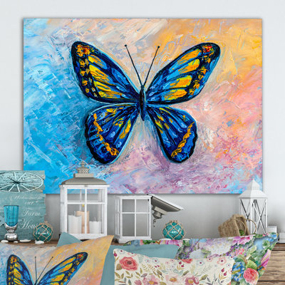 Peinture abstraite bleue sur fond de papillon - œuvre d'art traditionnelle sur toile