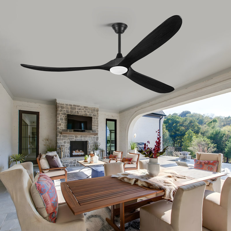 Smart Ceiling Fan With Light And Remote, Remote & App Control, Solid Wood Blades, Reversible Dc Motor, 70" Wide, Matte Black