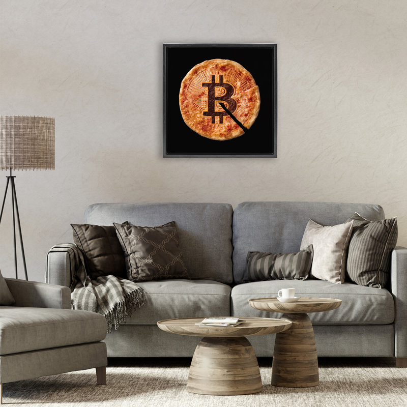 Cadre flottant Crypto Pizza Slice, design par Svetlana Aleynikova, H 18 po x l 18 po, Cadre flottant noir de jais