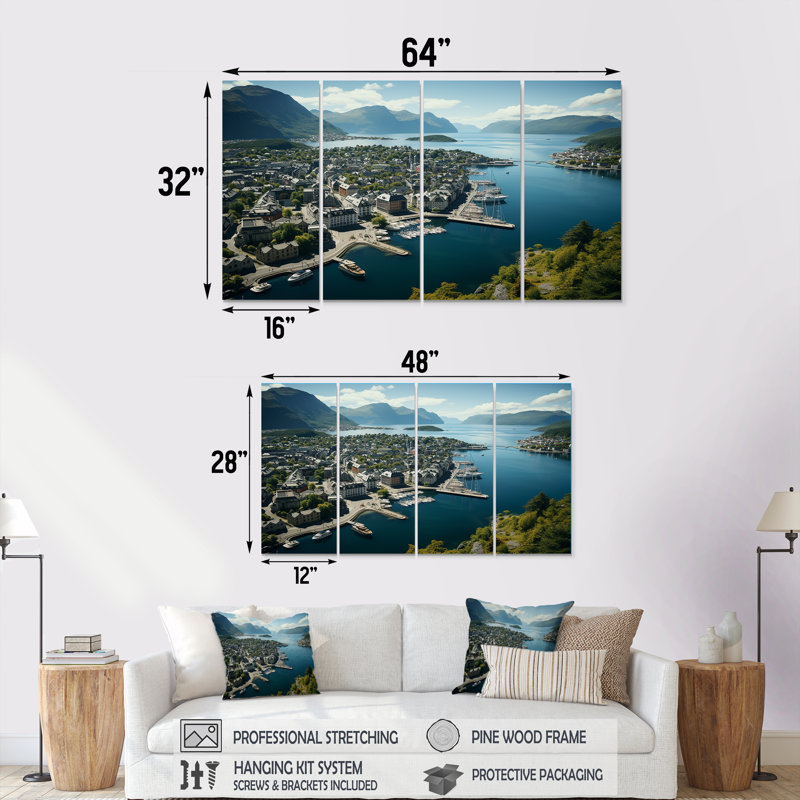 "Alles Allemagne, Essence, ville portuaire - Allemagne", art mural 4 pièces, H 32 po x l 64 po