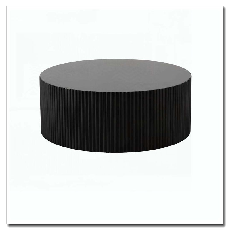 Round Coffee Table with Handcrafted Relief, Black