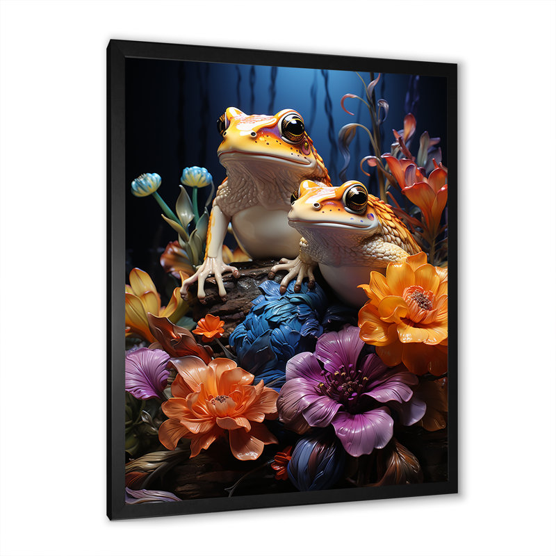 Fantaisie, grenouille, Royaume I sur impression sur toile, Cadre simple noir, H 40 po x l 30 po x P 1,5 po