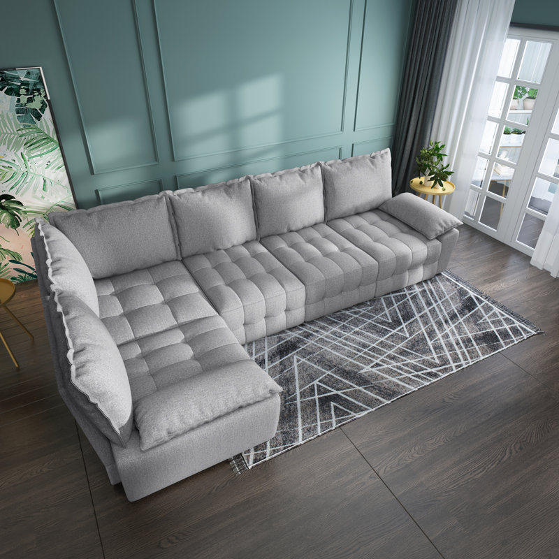 Canapé modulaire 6 pièces avec coin Charistil, 100% polyester gris clair, Orienté à droite
