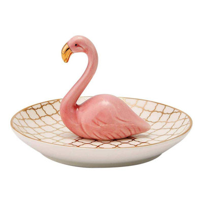 Flamingos Jewellery Ring Holder - Ceramic Display - Rack Jewellery Dish Organizer – Perfect For Hold Rings, Chain Bracelets Earrings Trays Dish, Grid Disc - Pink Flamin