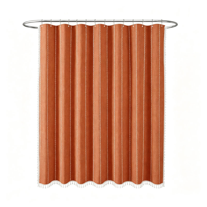 Farmhouse Shower Curtain, Striped Shower Curtains with Tassel and 12 Plastic Hooks, 182 x 182 cm Burnt Orange