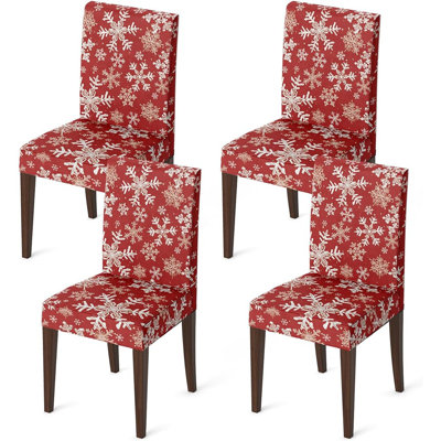 Housses de chaises de Noël - Rouge - Ensemble de [X] / Tissu extensible / Motif de neige, Housses de chaise de salle à manger amovibles et lavables