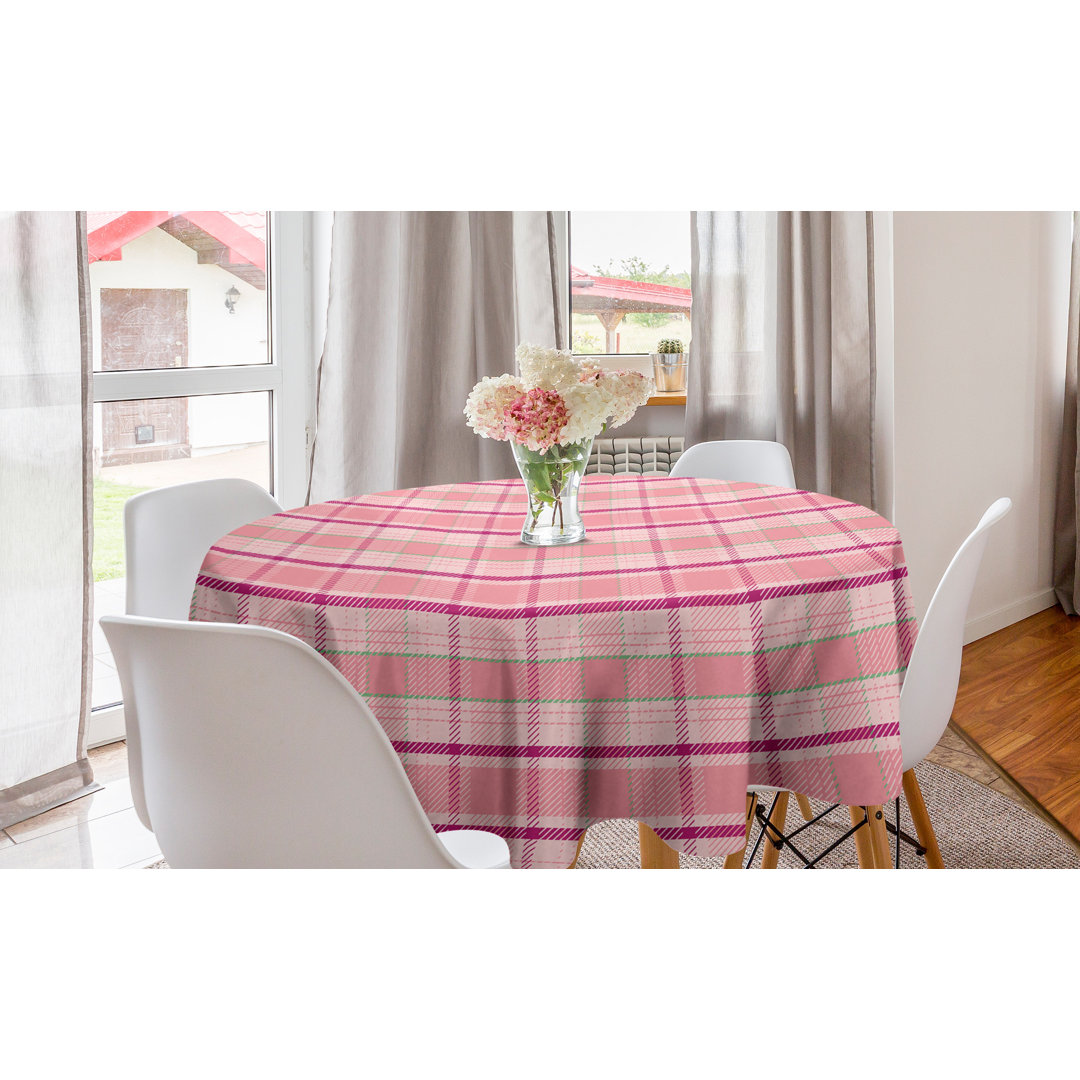 Runde Tischdecke, Tartan-Plaid-Muster-Quadrate, Rosa, Blassrosa und Mehrfarbig