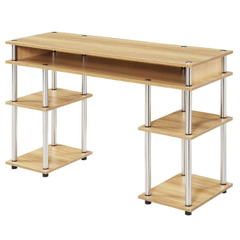Bureau d'écriture avec tablettes sans outils Edwin, Chêne clair / mâts argent