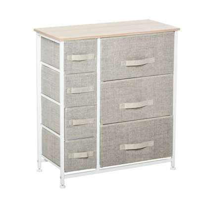 Organiseur de commode à 7 compartiments - Gris. Structure en métal avec bacs en tissu. Indispensable pour la chambre ou le dressing. Stable et protège le sol. Peut contenir divers objets, livres et collections. Facile à installer. Dimensions : 63,5 cm (L) x 29,8 cm (P) x 71,1 cm (H).