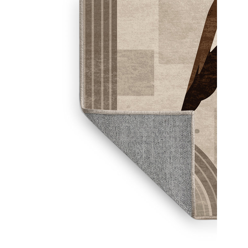 Machine Washable Ozain Hummingbird Art Deco Arc Rug in Beige – Beige Binding, 2 x 5