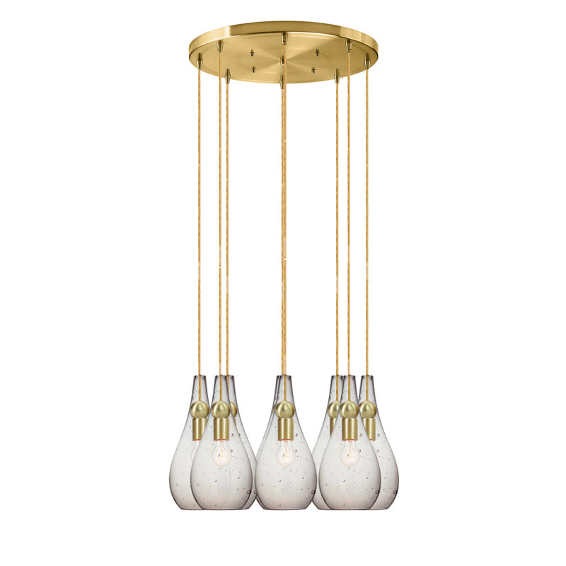 Earth 8 - Light Chandelier, Nickel Braided Cord, Clear Glass, 120" H x 16" W x 16" D