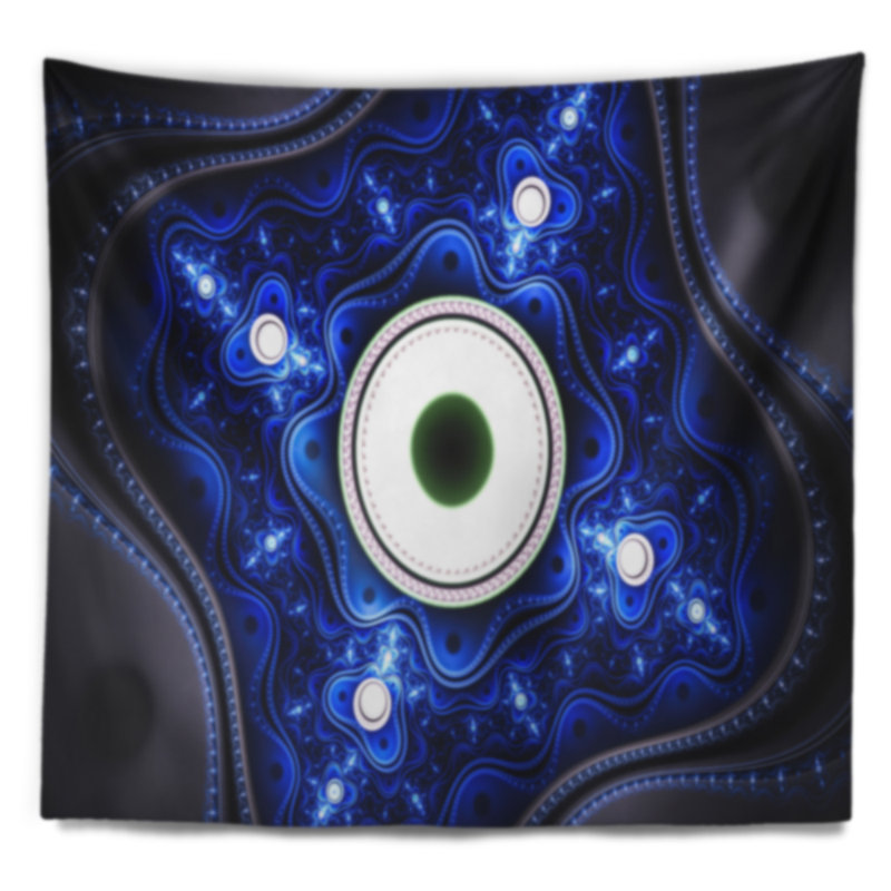 Motif abstrait bleu exotique avec cercles, H 78 po x l 92 po