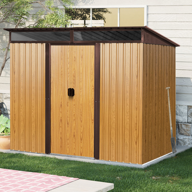 8 X 6 Ft Outdoor Metal Storage With Lockable Door  Coffee . Spacious Interior. Waterproof. Suitable For Garden, Lawn And Patio Equipment 8Ft 6Ft Shed Construction. -. Foundation Stability.
