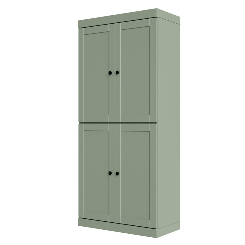 100% Solid Wood 6-Shelf Bookcase, Shaker Doors, Adjustable Shelves, 32" Wide, 71.5" Tall, Sage