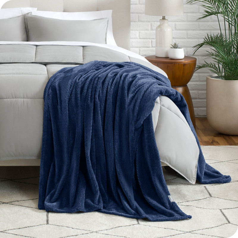 King Size Dark Blue Chevron Microplush Fleece Blanket