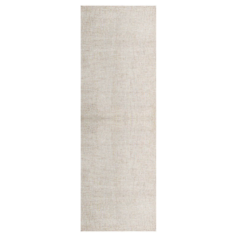 Abstract Contemporary Grid Handmade Wool Blend Area Rug, Runner 2'6" x 8', Beige/Ivory