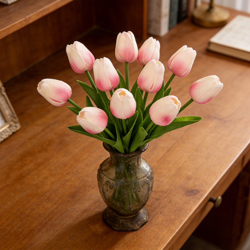10 pièces de fleurs artificielles tulipe artificielle 13 po pour bureau à domicile, Rose rougeâtre